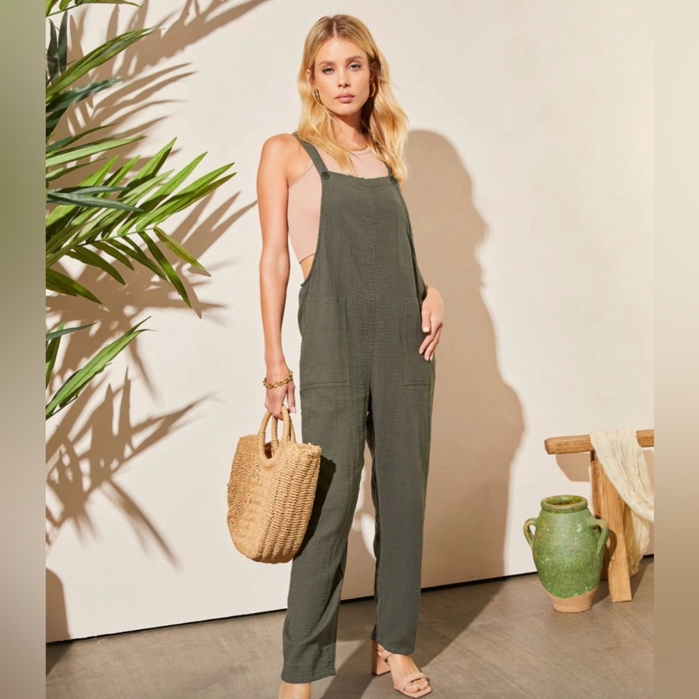 NWT Vici Lovestitch Cotton Gauze Overall Military Green Large